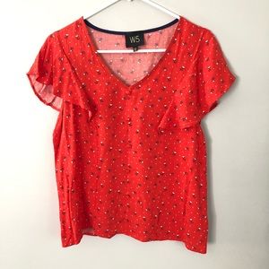 Anthropologie W5 floral flutter sleeve top